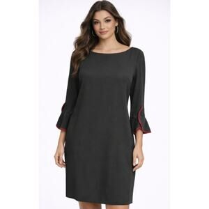 Karl Lagerfeld Sheath Dress Womens 12 Black Tulip 3/4 Sleeve Lined Modern Career
